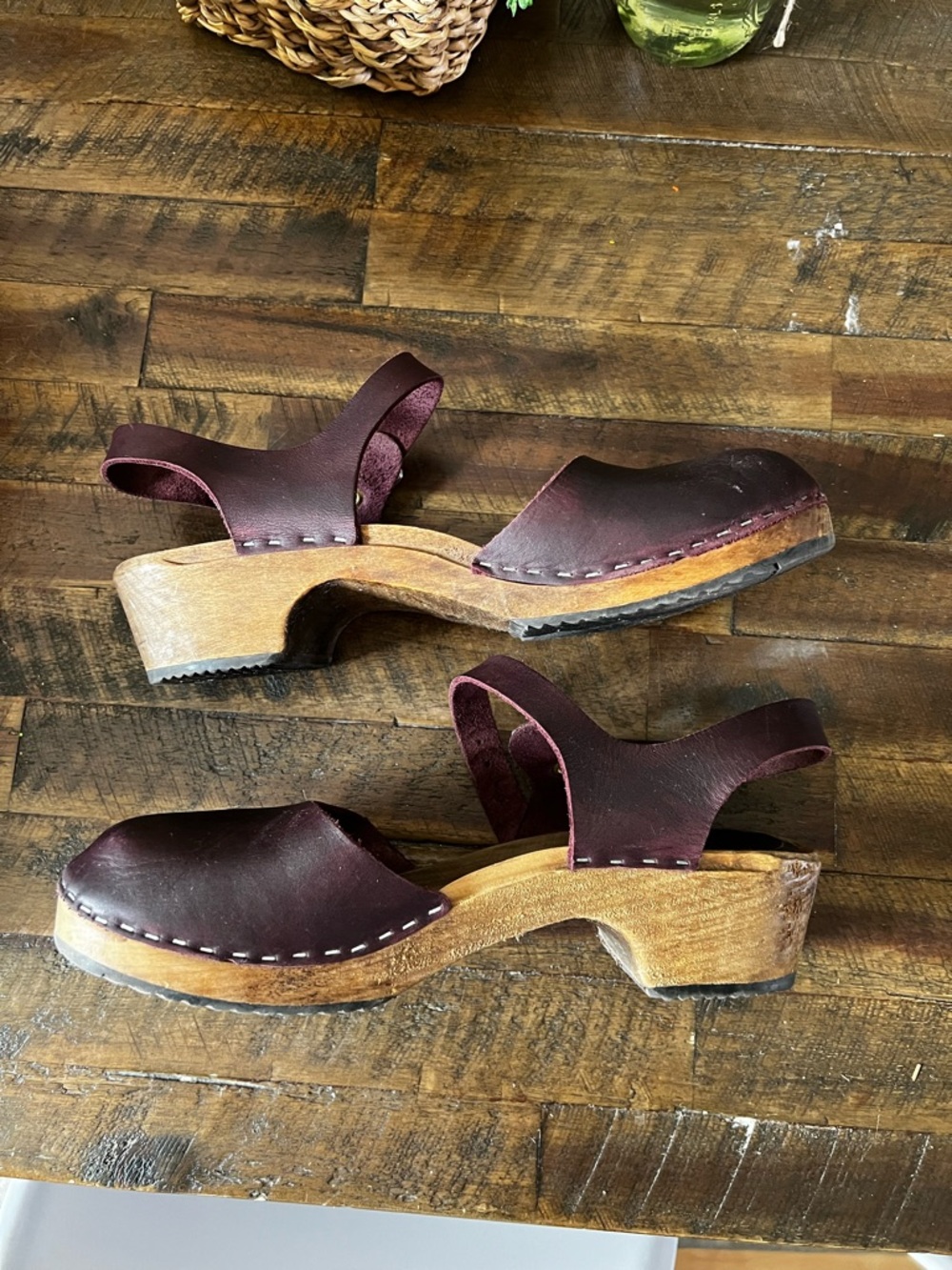 Lotta Women's Mahogany Leather Clog Mules with Adjustable Ankle Strap Size 11 - Picture 6 of 12